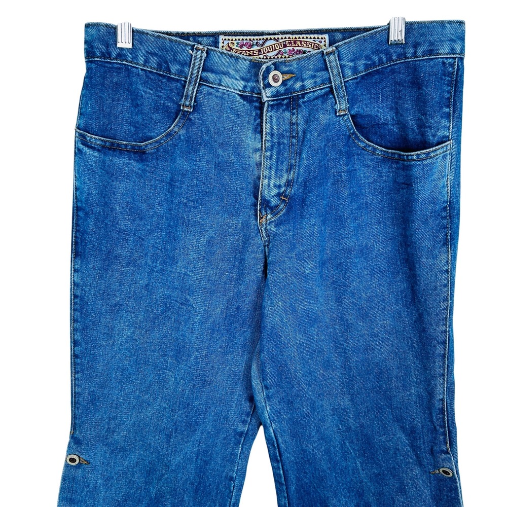 JouJou Jeans Blue Denim Bell bottom Womens 33 waist Button Detail High Rise - Picture 6 of 12